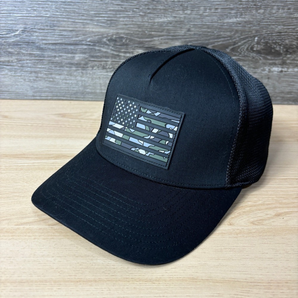 Highland Tactical Hat Cap Snapback Black Trucker‎ Camo USA Flag Logo Performance